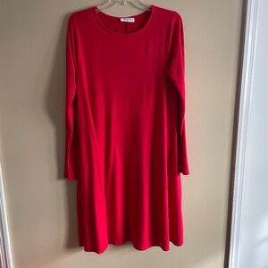 Zenana long-sleeved swing dress with pockets, red, large